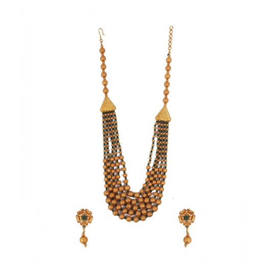 indoraa Women's Ethnic Five Layer Brass Mala With Crystal For Women And Girls (Green, Free Size)