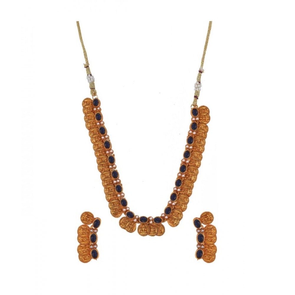 indoraa Women's Elegent Laxmi Coin Shape Jewellery Chowker Set (Blue, Free Size)