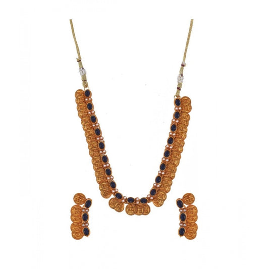indoraa Women's Elegent Laxmi Coin Shape Jewellery Chowker Set (Blue, Free Size)