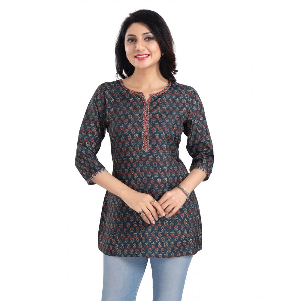 Indoraa Women's 3/4th Sleeve Viscose Blend Tunic Short Top (Blue)