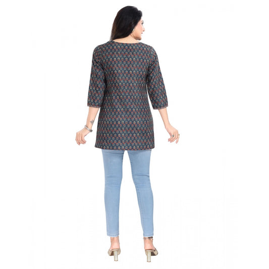 Indoraa Women's 3/4th Sleeve Viscose Blend Tunic Short Top (Blue)