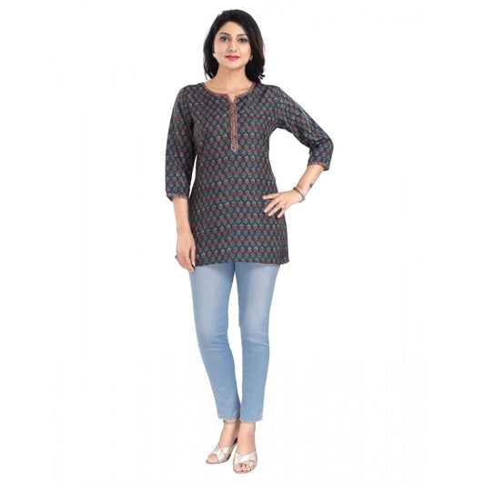 Indoraa Women's 3/4th Sleeve Viscose Blend Tunic Short Top (Blue)