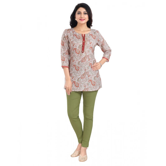 Indoraa Women's 3/4th Sleeve Viscose Blend Tunic Short Top (Off White)