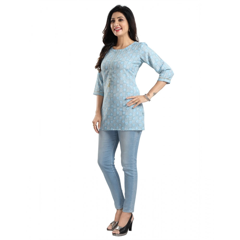 Indoraa Women's 3/4th Sleeve Viscose Blend Tunic Short Top (Blue)