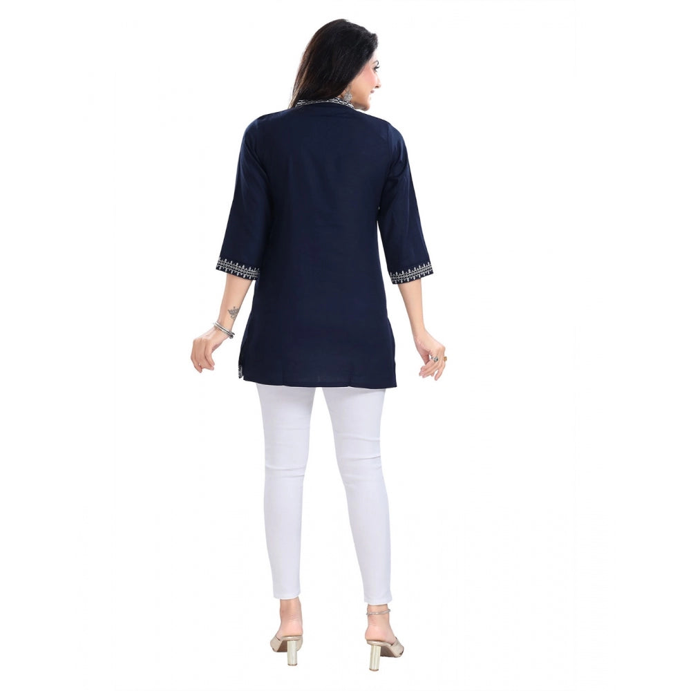 Indoraa Women's 3/4th Sleeve Viscose Tunic Short Top (Blue)