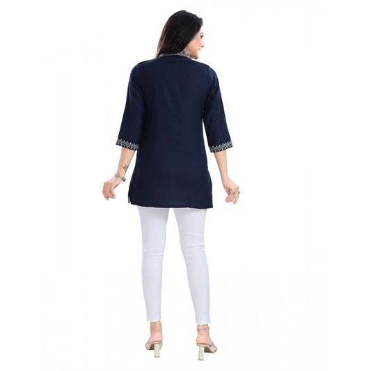 Indoraa Women's 3/4th Sleeve Viscose Tunic Short Top (Blue)