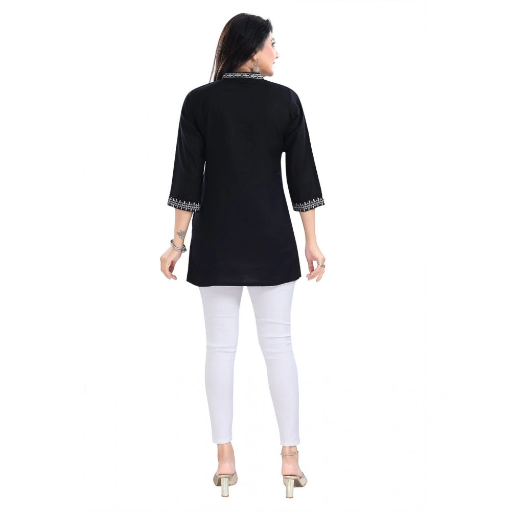 Indoraa Women's 3/4th Sleeve Viscose Tunic Short Top (Black)