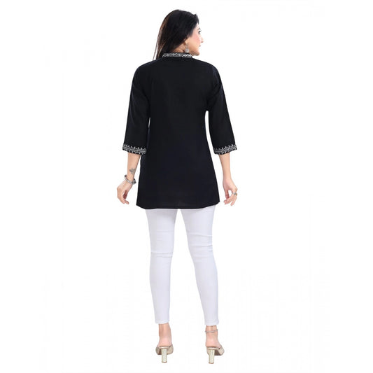 Indoraa Women's 3/4th Sleeve Viscose Tunic Short Top (Black)