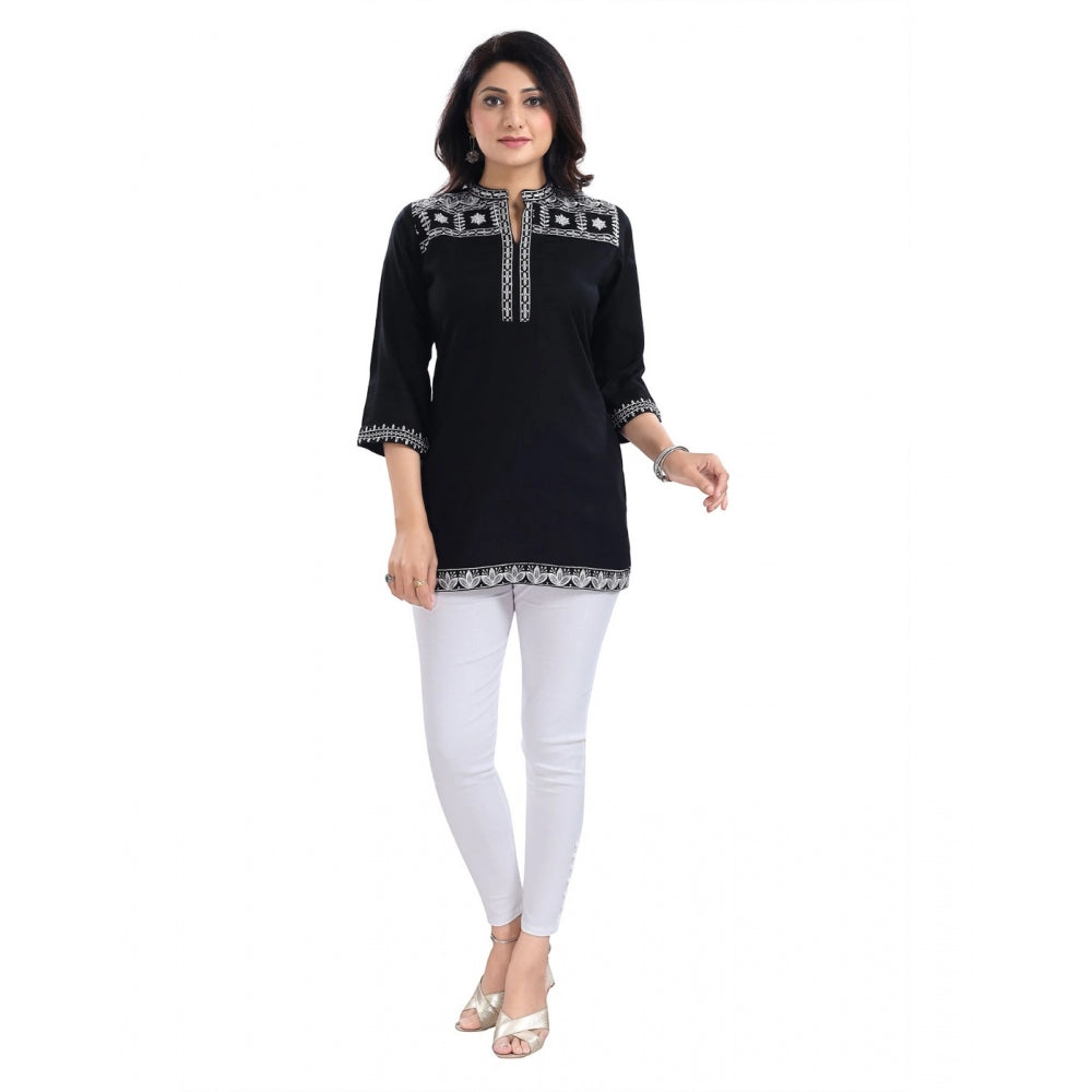 Indoraa Women's 3/4th Sleeve Viscose Tunic Short Top (Black)