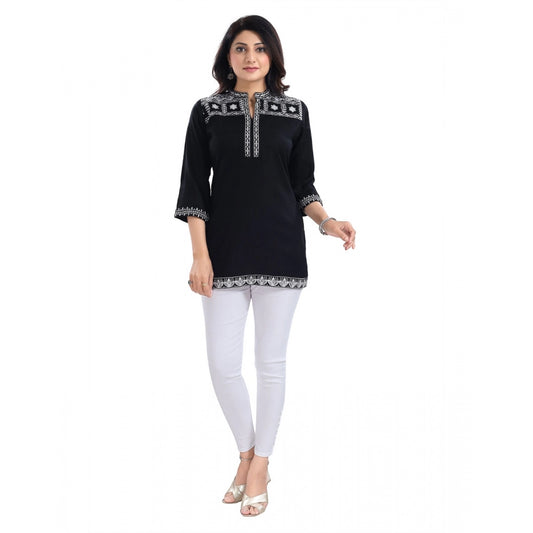 Indoraa Women's 3/4th Sleeve Viscose Tunic Short Top (Black)