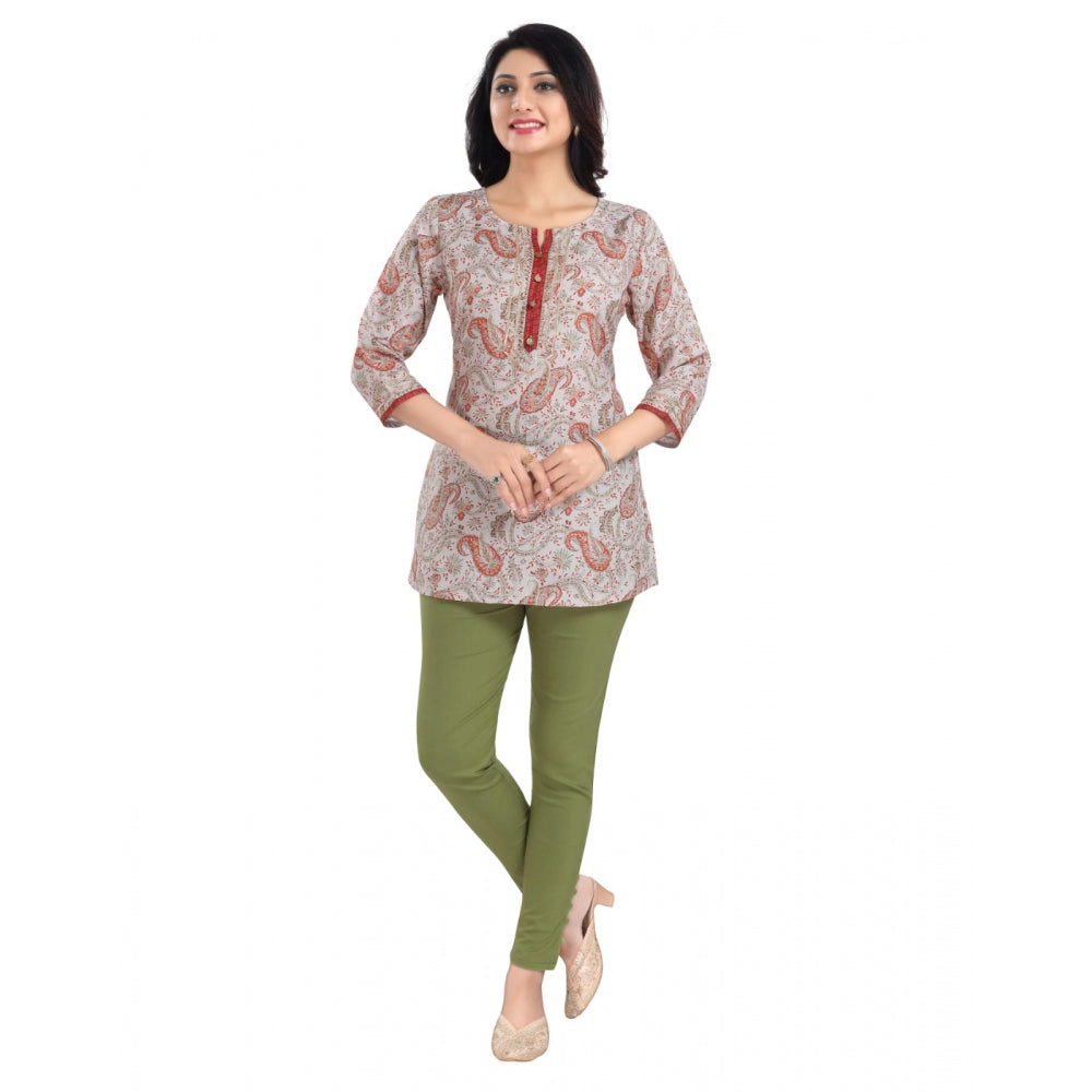 Indoraa Women's 3/4th Sleeve Viscose Blend Tunic Short Top (Off White)