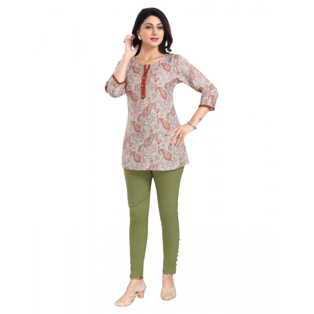 Indoraa Women's 3/4th Sleeve Viscose Blend Tunic Short Top (Off White)