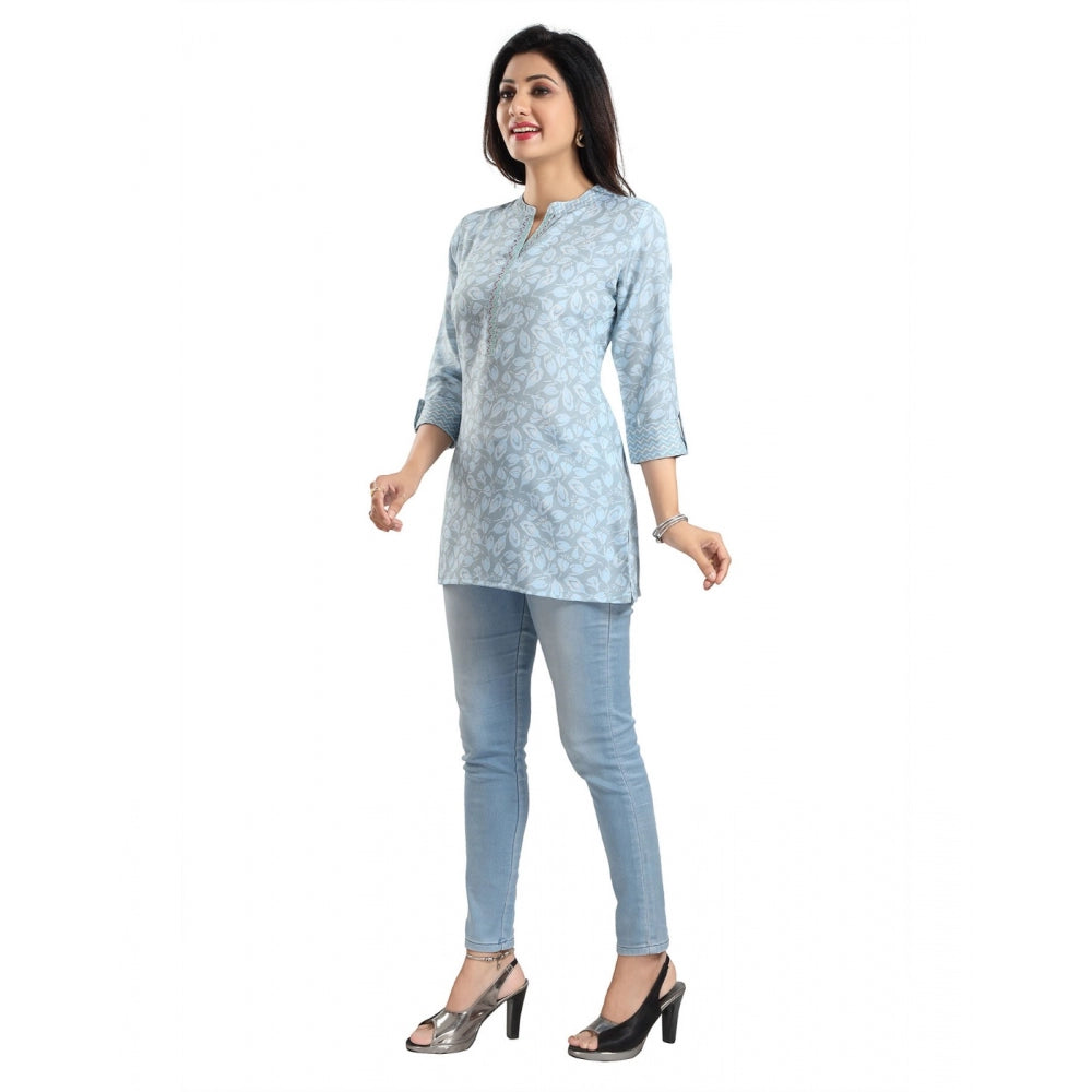 Indoraa Women's 3/4th Sleeve Viscose Blend Tunic Short Top (Blue)