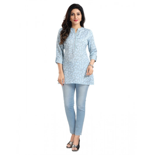Indoraa Women's 3/4th Sleeve Viscose Blend Tunic Short Top (Blue)