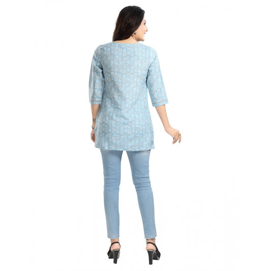 Indoraa Women's 3/4th Sleeve Viscose Blend Tunic Short Top (Blue)