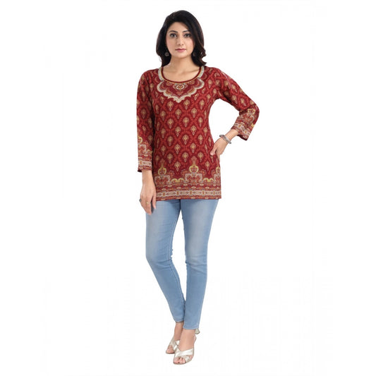 Indoraa Women's 3/4th Sleeve Summer Cool Tunic Short Top (Red)