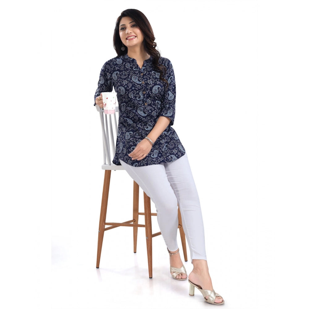 Indoraa Women's 3/4th Sleeve Polyester Tunic Short Top (Blue)