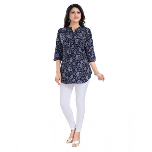 Indoraa Women's 3/4th Sleeve Polyester Tunic Short Top (Blue)