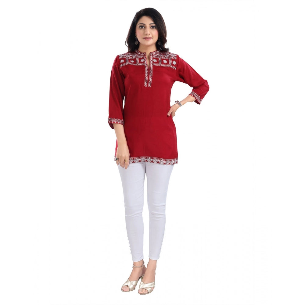 Indoraa Women's 3/4th Sleeve Viscose Tunic Short Top (Red)