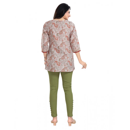 Indoraa Women's 3/4th Sleeve Viscose Blend Tunic Short Top (Off White)