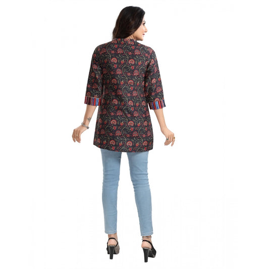 Indoraa Women's 3/4th Sleeve Viscose Blend Tunic Short Top (Black)