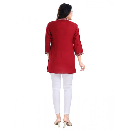 Indoraa Women's 3/4th Sleeve Viscose Tunic Short Top (Red)