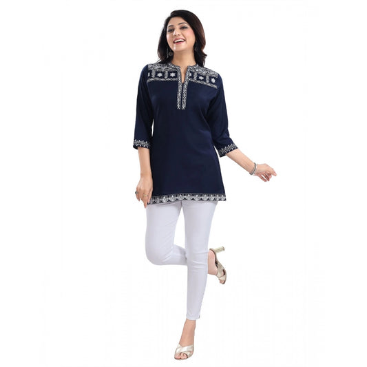 Indoraa Women's 3/4th Sleeve Viscose Tunic Short Top (Blue)