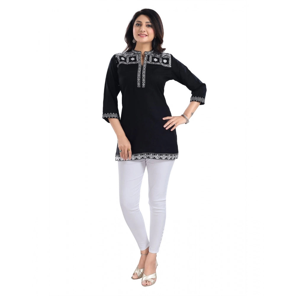 Indoraa Women's 3/4th Sleeve Viscose Tunic Short Top (Black)