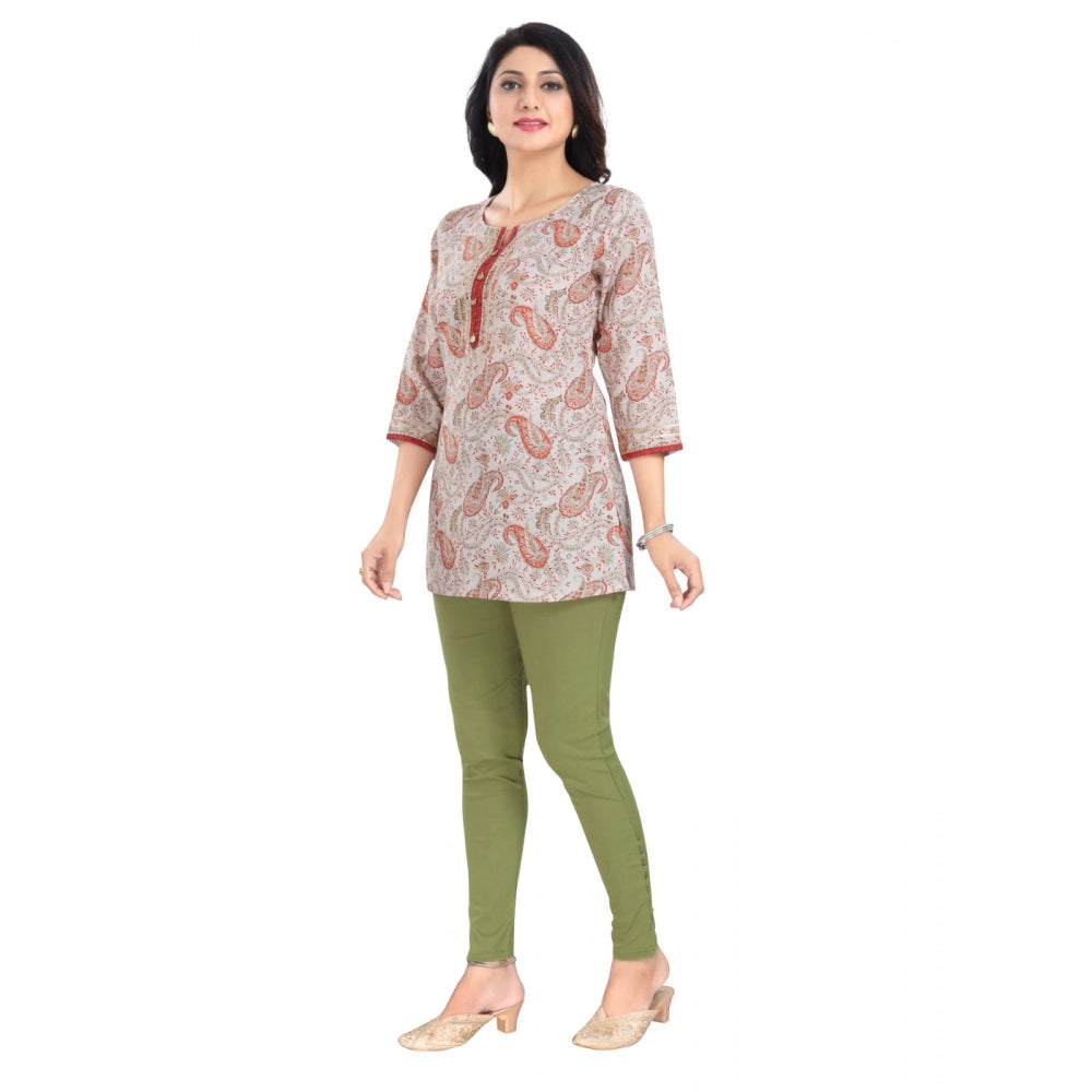 Indoraa Women's 3/4th Sleeve Viscose Blend Tunic Short Top (Off White)