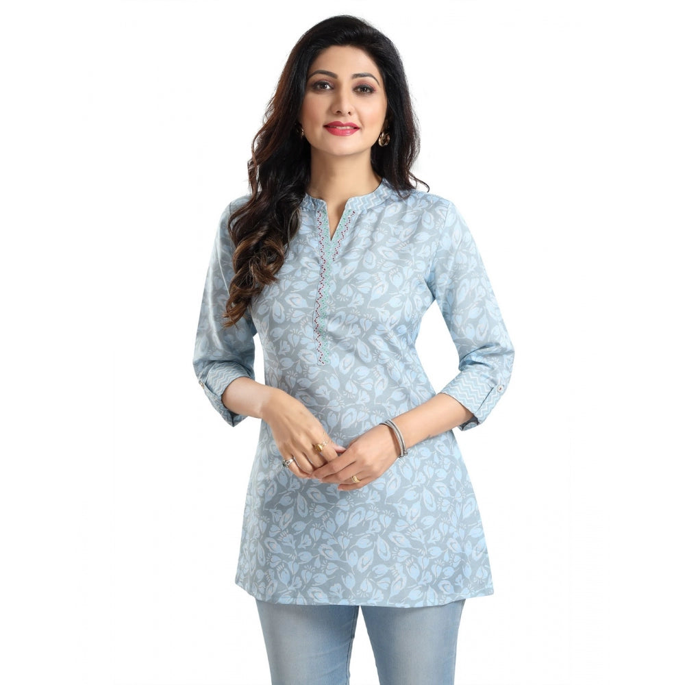 Indoraa Women's 3/4th Sleeve Viscose Blend Tunic Short Top (Blue)