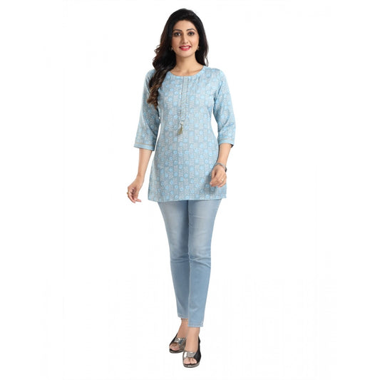 Indoraa Women's 3/4th Sleeve Viscose Blend Tunic Short Top (Blue)