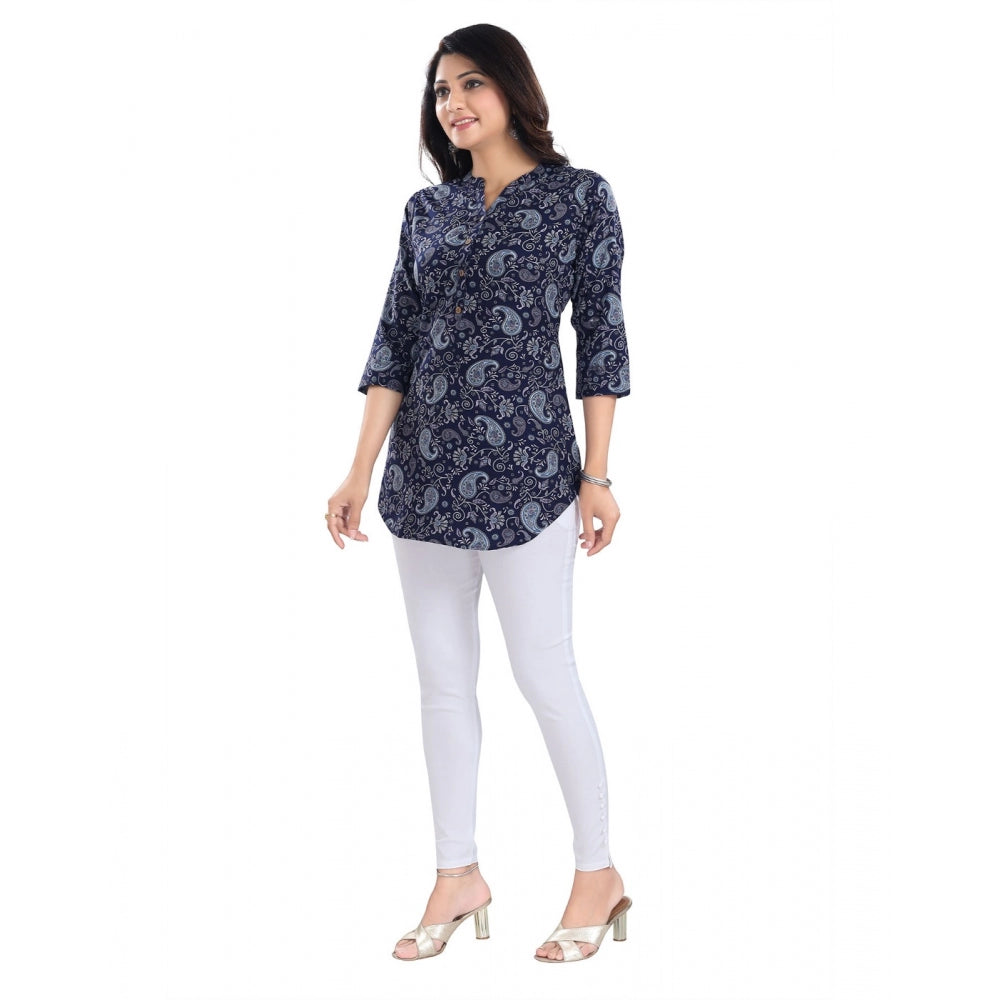 Indoraa Women's 3/4th Sleeve Polyester Tunic Short Top (Blue)