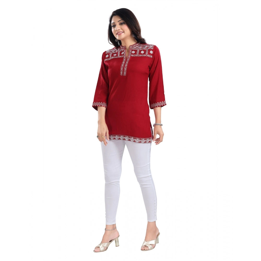 Indoraa Women's 3/4th Sleeve Viscose Tunic Short Top (Red)