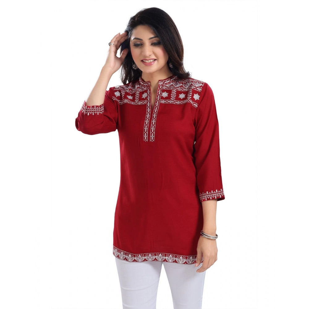 Indoraa Women's 3/4th Sleeve Viscose Tunic Short Top (Red)