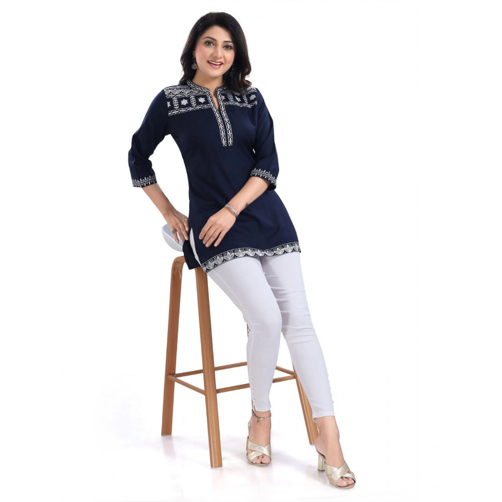 Indoraa Women's 3/4th Sleeve Viscose Tunic Short Top (Blue)