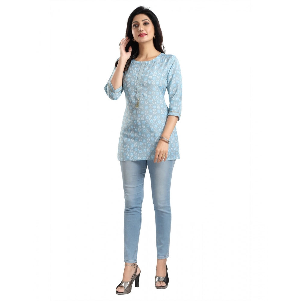 Indoraa Women's 3/4th Sleeve Viscose Blend Tunic Short Top (Blue)