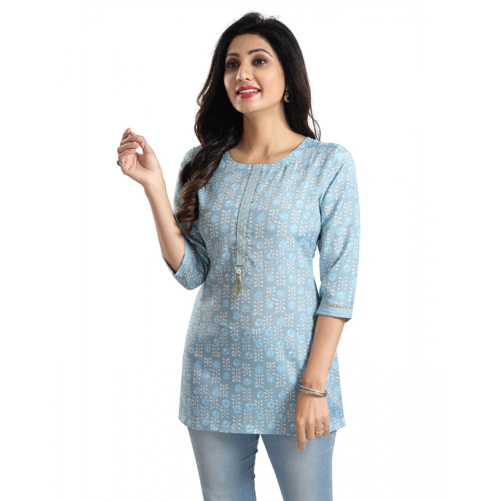 Indoraa Women's 3/4th Sleeve Viscose Blend Tunic Short Top (Blue)