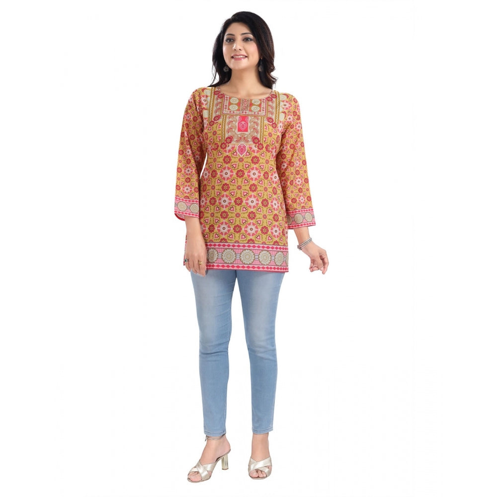 Indoraa Women's 3/4th Sleeve Faux Crepe Tunic Short Top (Multicolor)