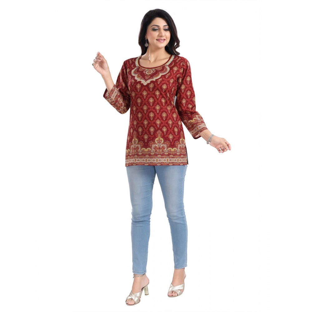 Indoraa Women's 3/4th Sleeve Summer Cool Tunic Short Top (Red)