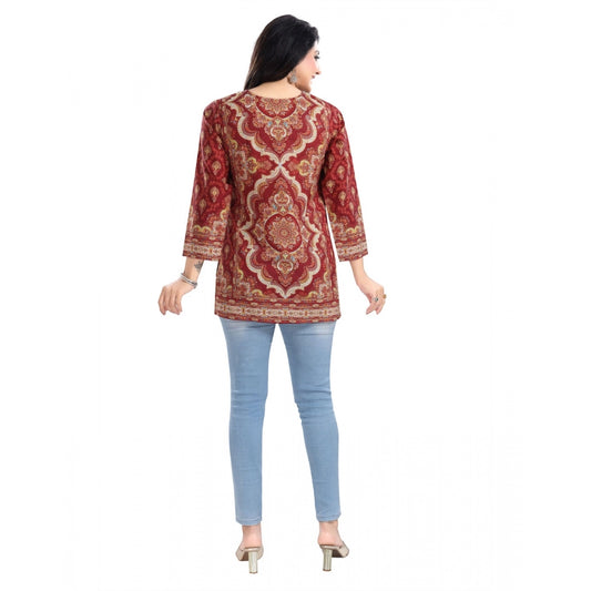 Indoraa Women's 3/4th Sleeve Summer Cool Tunic Short Top (Red)
