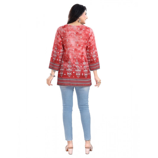 Indoraa Women's 3/4th Sleeve Faux Crepe Tunic Short Top (Red)