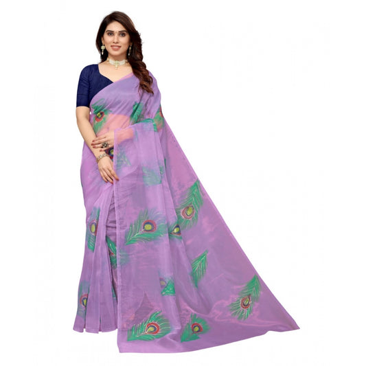 Indoraa Women's Organza Floral Pattern Sarees (Lavendor, 5-6 Mtrs)
