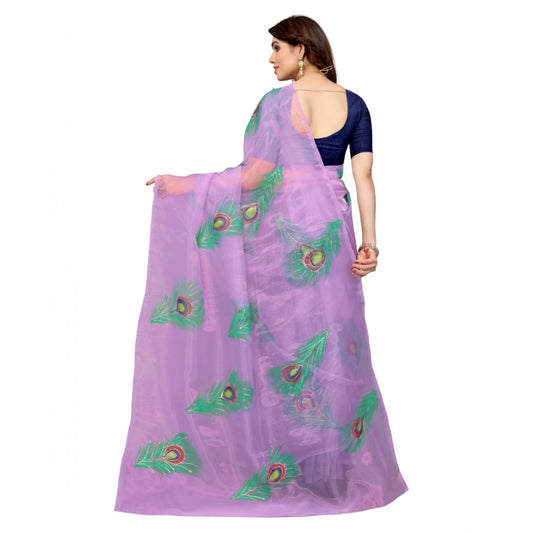 Indoraa Women's Organza Floral Pattern Sarees (Lavendor, 5-6 Mtrs)