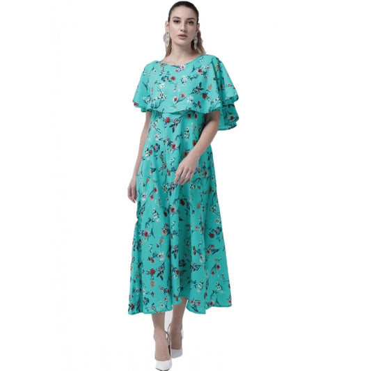 Indoraa Women's Crepe Floral Half Sleeves Full Length Gown(Turquoise)