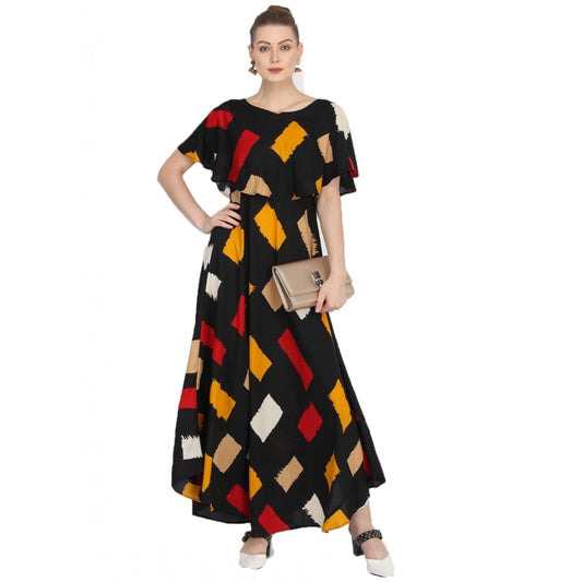 Indoraa Women's Crepe Printed Half Sleeves Full Length Gown(Multi)