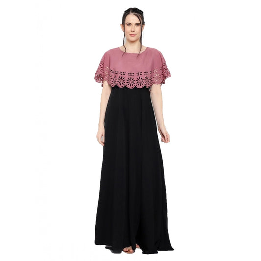 Indoraa Women's Crepe Solid Sleeveless Full Length Gown(Peach Black)