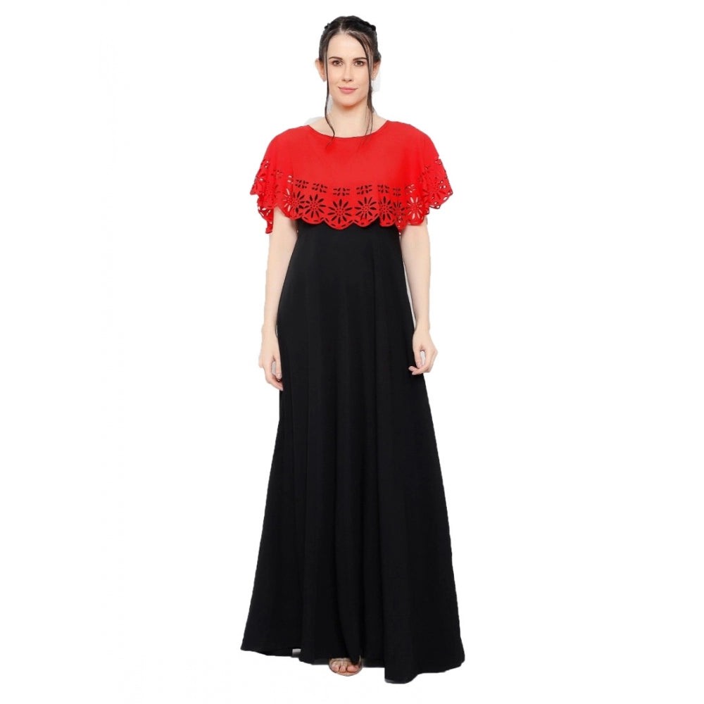 Indoraa Women's Crepe Solid Sleeveless Full Length Gown(Red Black)