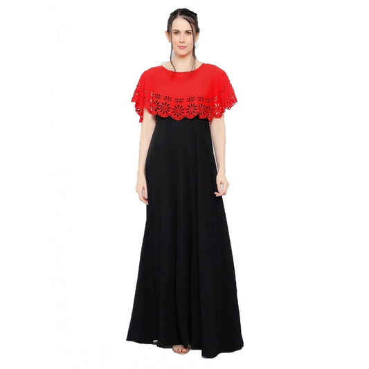 Indoraa Women's Crepe Solid Sleeveless Full Length Gown(Red Black)