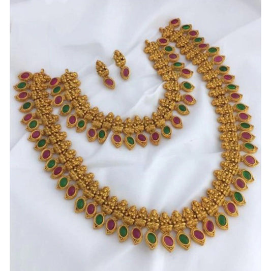 indoraa Women's Jewellery Set (Red And Green, Free Size)