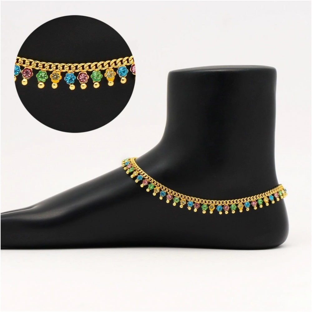 indoraa Women's Multi Color Rhinestone Anklets (Free Size: Upto 10&quot;)